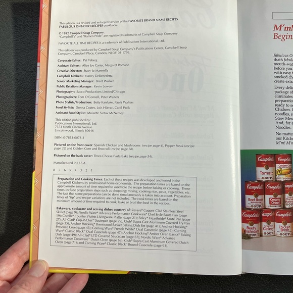2/$20 Campbell's Fabulous One-Dish Recipes Hard Cover Book 1992 Campbell Soup - Picture 3 of 4